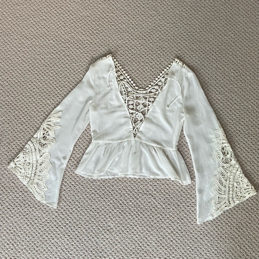 Boho long sleeve blouse with lace detail